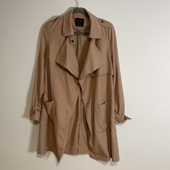 Love Tree Open Front Tan Jacket Longline Mid Pockets Utility Oversized Loose Med - Picture 1 of 13